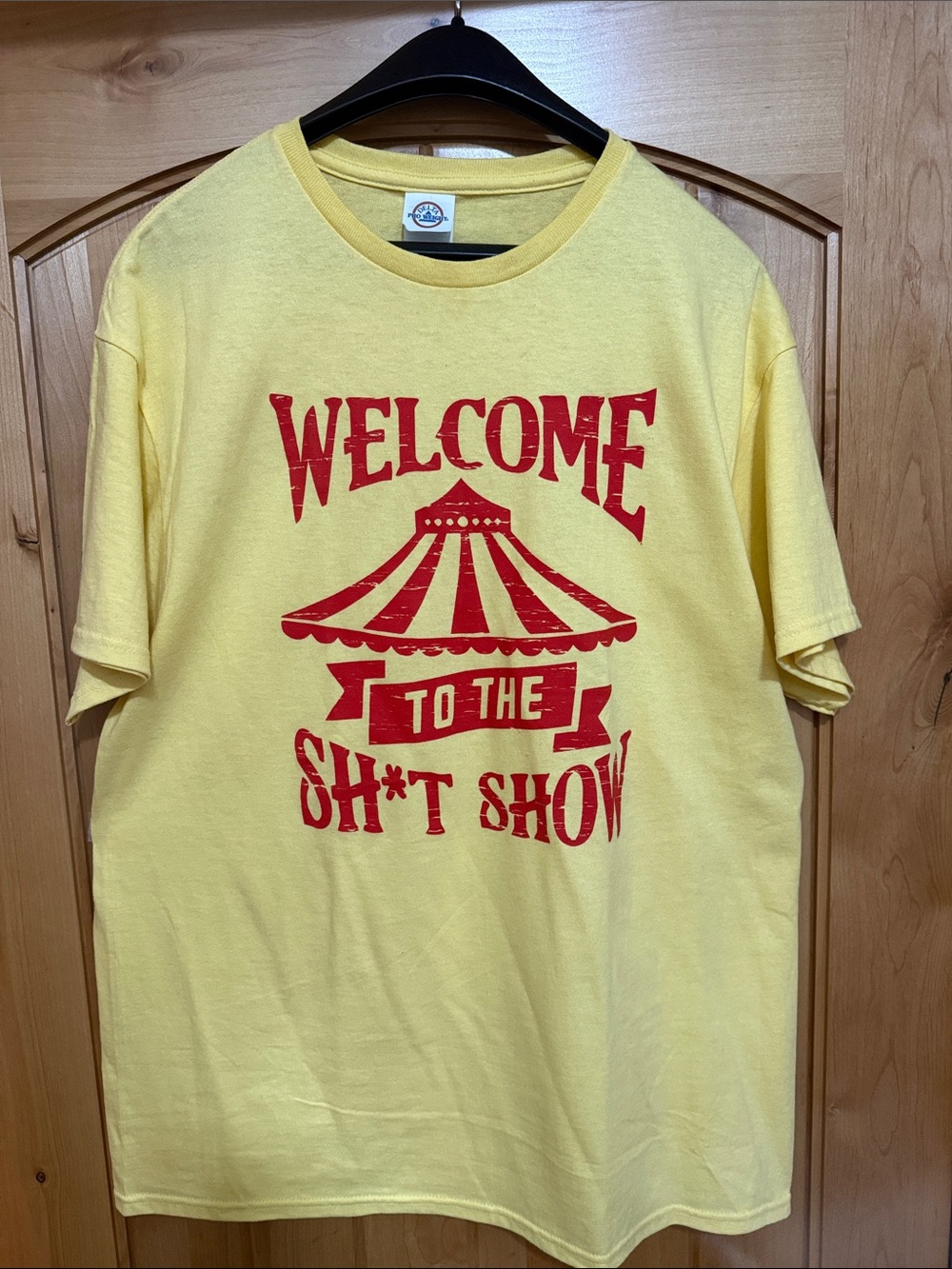 NWOT Women’s Yellow Graphic Tee with Red 'Welcome to the Sh*t Show' Print